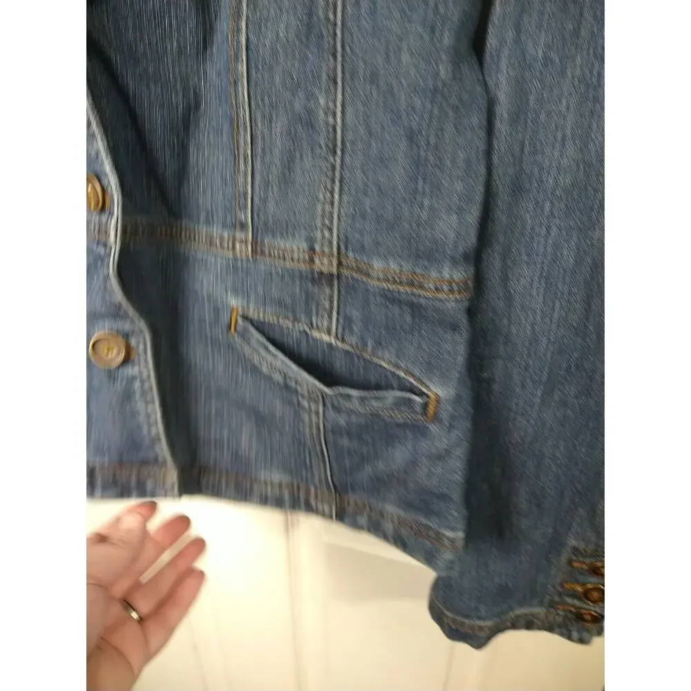 Passport Woman 12 Denim Jacket Button Front Pocket Casual Button Sleeve Y2K